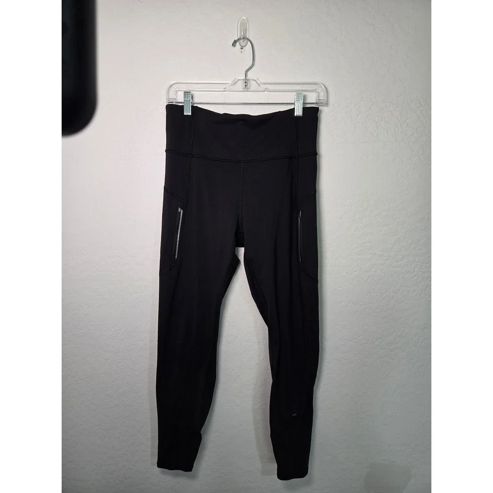 Athleta Rainier Tight Womens Medium Black Brushed Fleece Lined Leggings Pockets